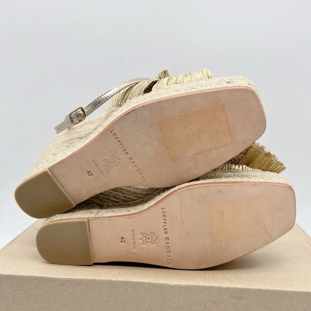 Loeffler Randall Charley Wedge Platform Sandal Espadrilles Gold EU 42 US 11
